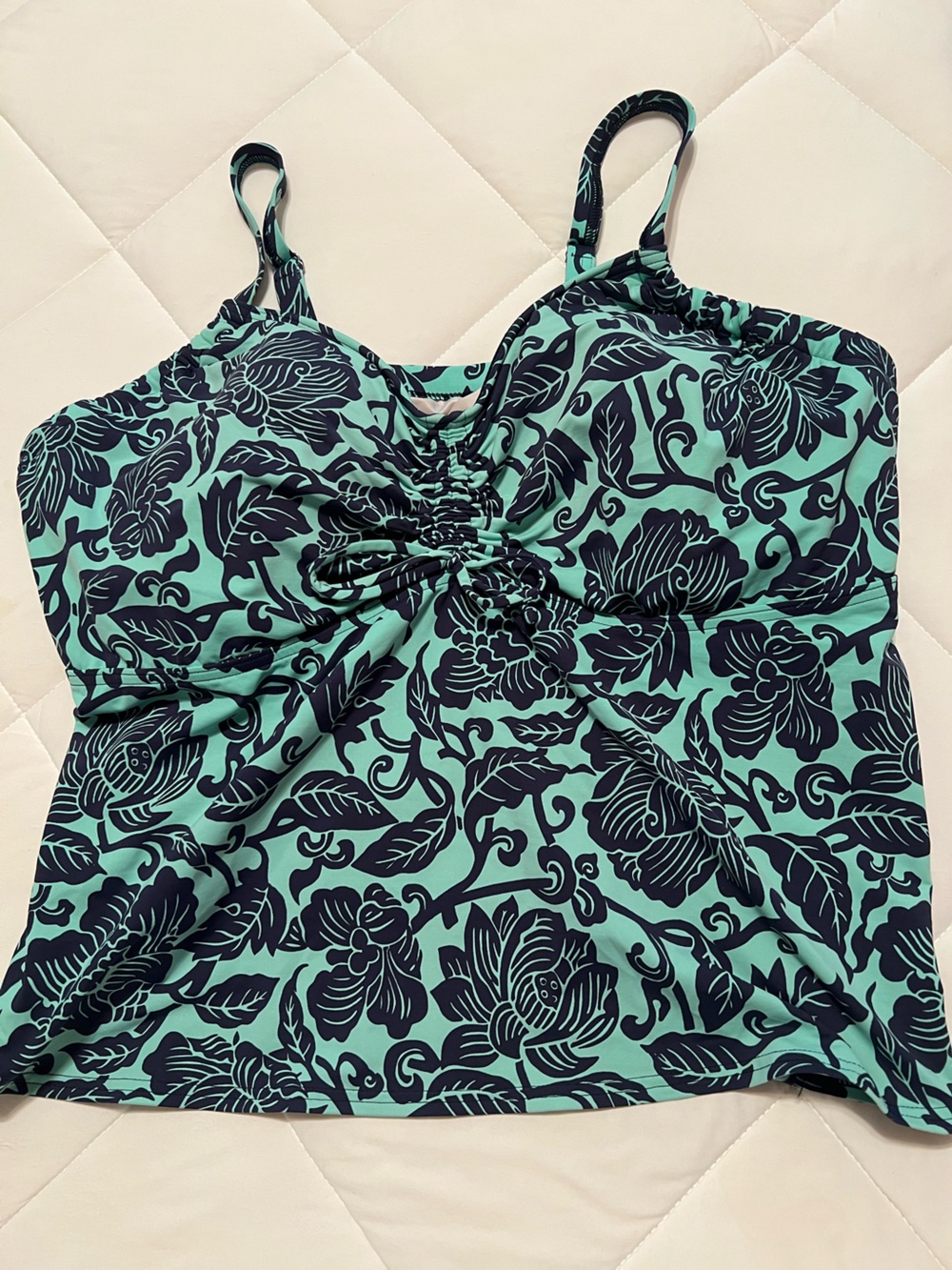 Women’s Navy and Mint Floral Ruched Swim Tankini